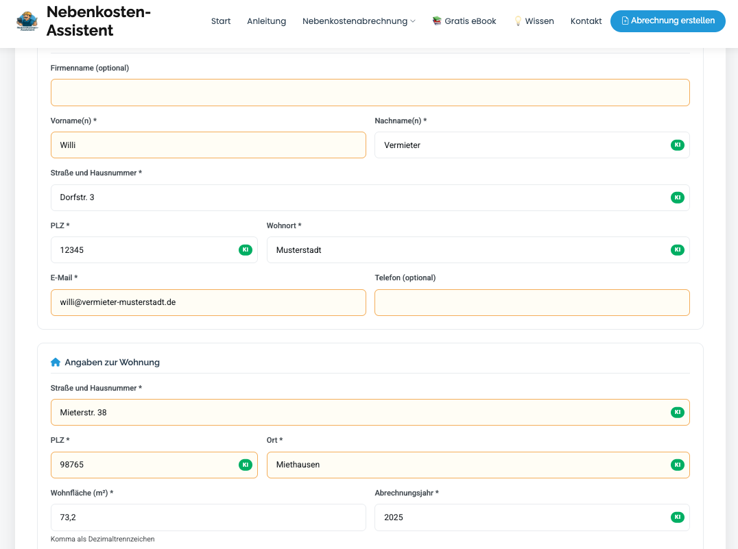 Schritt 4: Mieterdetails und Mieteinheiten eingeben