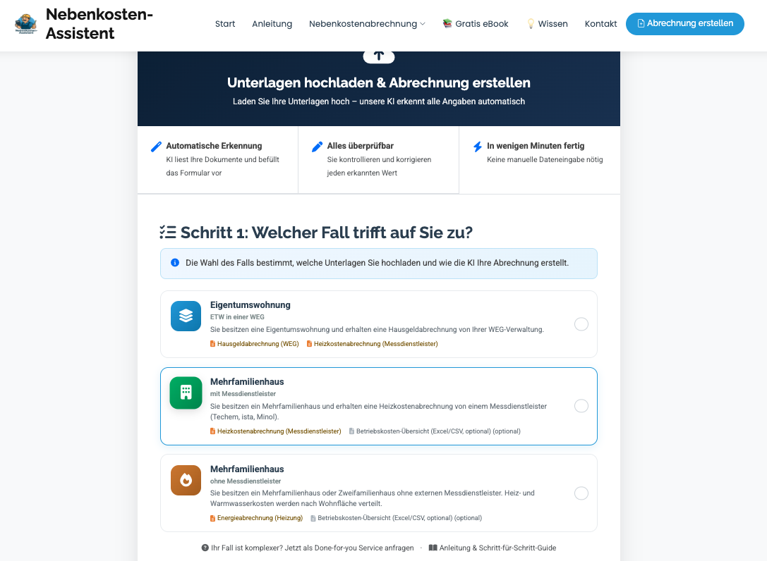 Schritt 1: Fallauswahl MFH mit oder ohne Messdienstleister