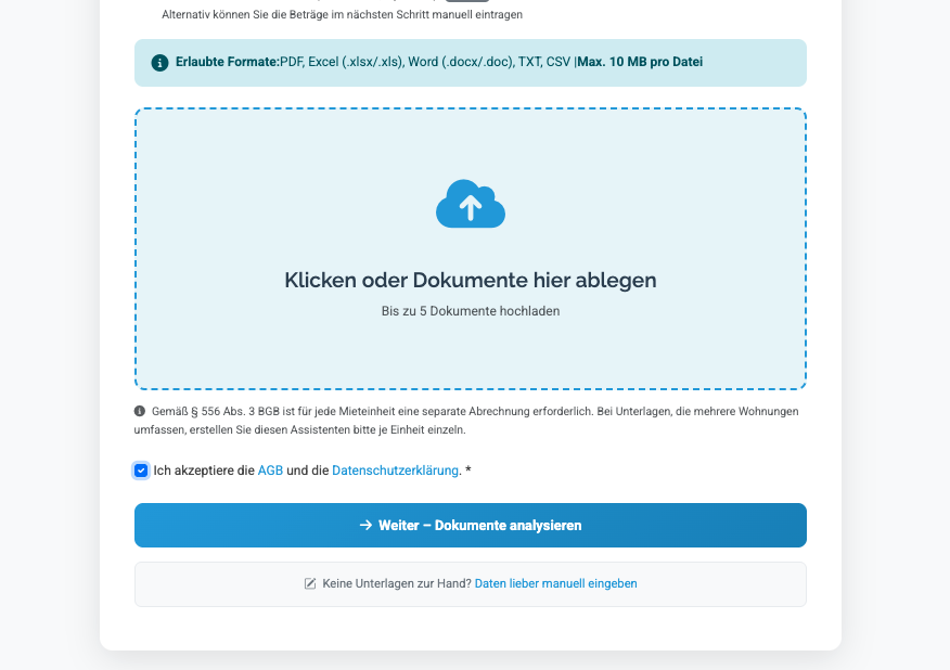 Schritt 2: Dokumente für Mehrfamilienhaus hochladen